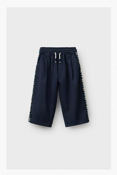 SIDE EMBROIDERED CULOTTES - Navy blue by Zara