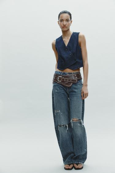 Zara DOUBLE-BREASTED DENIM VEST - Dark indigo - Image 0