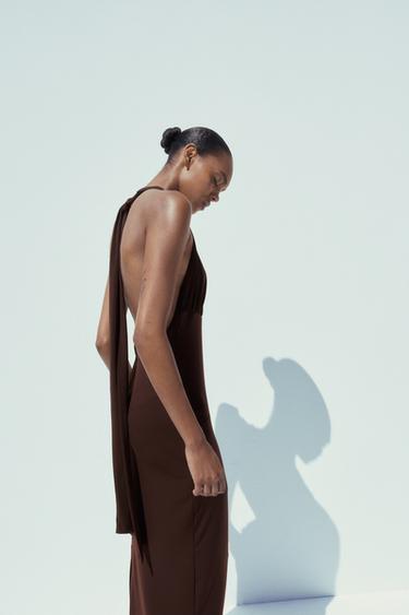 LONG HALTER NECK DRESS - Chocolate by Zara