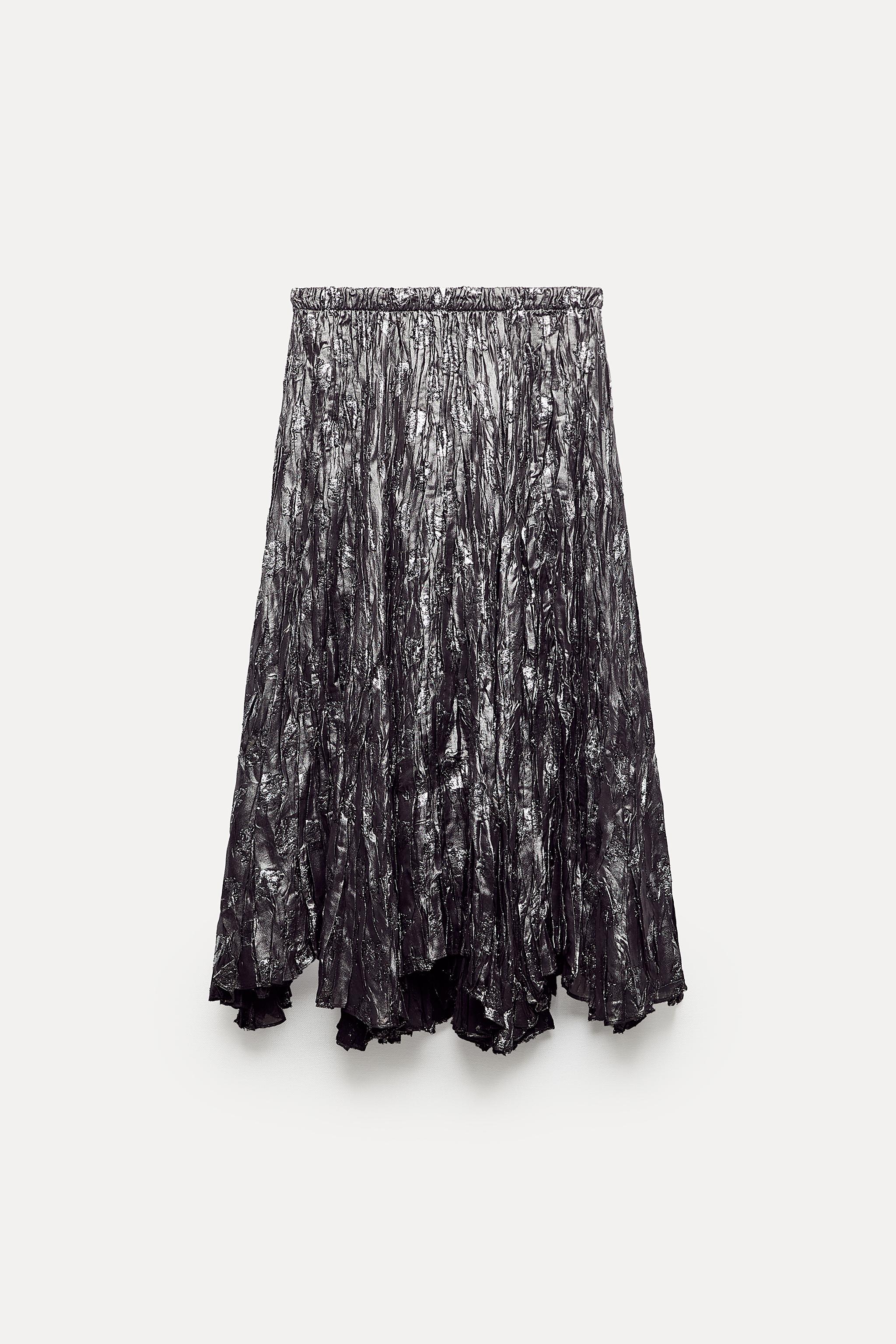 ZW COLLECTION METALLIC MIDI SKIRT - Gray | ZARA United States