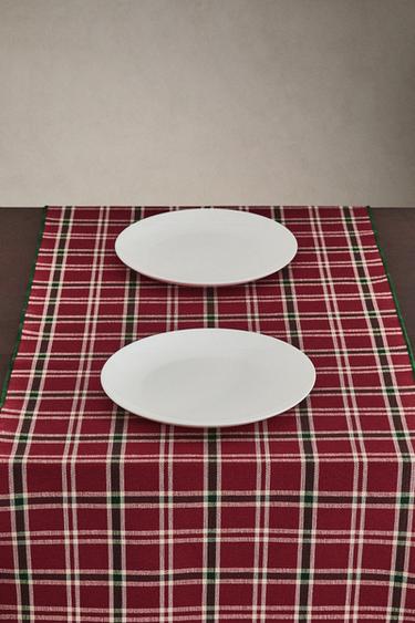 CHRISTMAS CHECK TABLE RUNNER - Red by Zara - Image 1