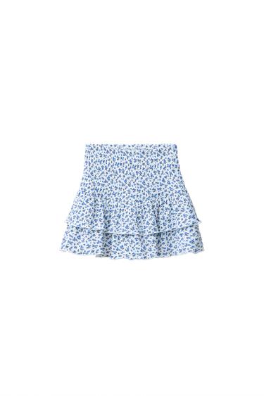 FALDA BERMUDA FLORES - Blanco / Marino de Zara