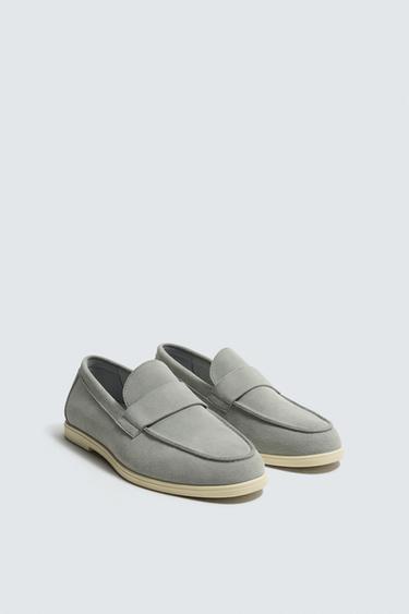 Zara CASUAL LEATHER LOAFERS - Sky Blue