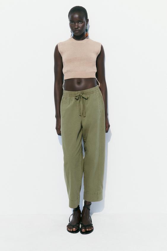 Zara Woman Army Green Pant Cropped Trousers Women's S… - Gem