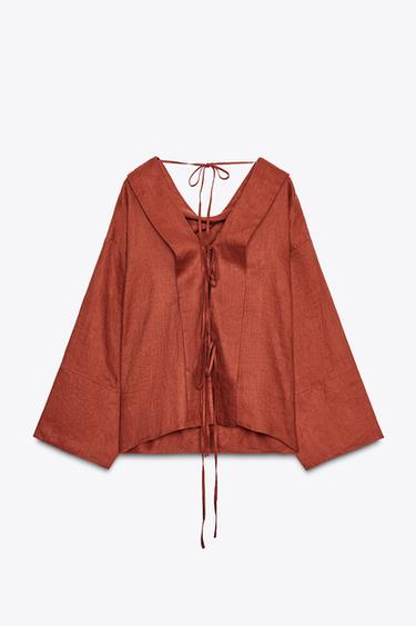 100% LINEN BLOUSE ZW COLLECTION - Brick by Zara - Image 6