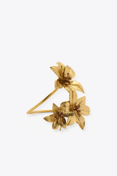 DOUBLE FLOWER BANGLE - Golden by Zara - Image 2