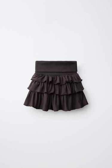 RUFFLED FOLDED-WAIST SKORT — Brown 2