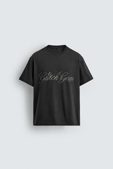Zara WASHED TEXT CROPPED FIT T-SHIRT - Anthracite grey