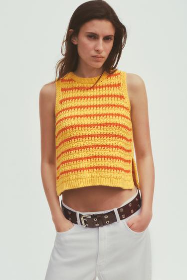 STRIPED KNIT TOP - Yellow by Zara