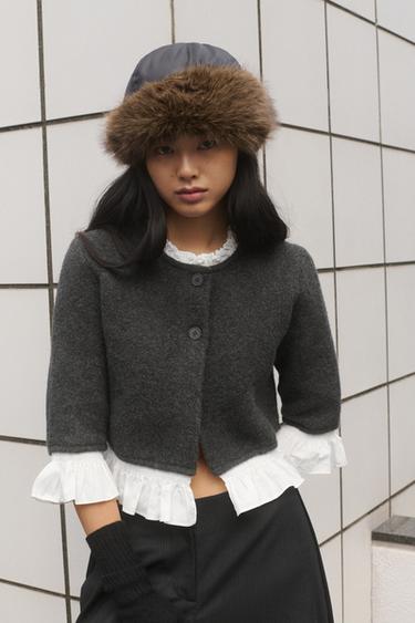 CONTRAST POPLIN CARDIGAN - Dark grey by Zara