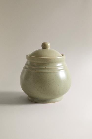 STONEWARE SUGAR BOWL - GREENISH by Zara