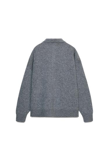 Zara 95% WOOL PLAIN KNIT POLO - Gray