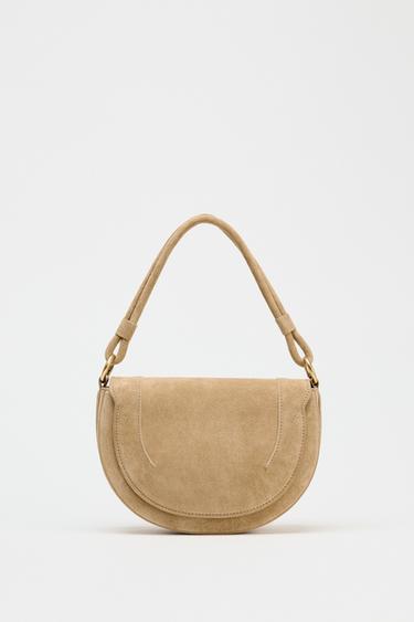 Zara 雙肩帶真皮斜挎包 - 沙色/棕色