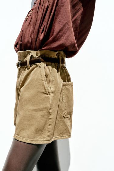 SHORT Z1975 EN JEAN PAPERBAG AVEC CEINTURE - Marron foncé de Zara - Image 3