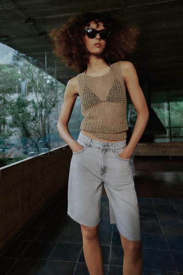 100% LINEN CUTWORK TOP - Straw by Zara