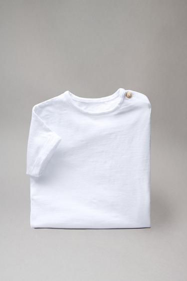 BUTTON T-SHIRT - Oyster-white by Zara