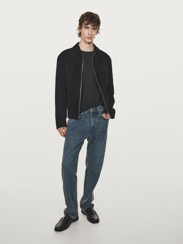 Zara Suede leather zip-up jacket - Black