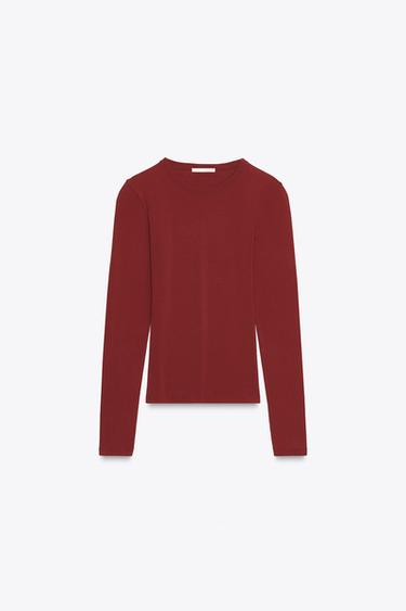 T-SHIRT MANCHES LONGUES - Rouge foncé de Zara - Image 5