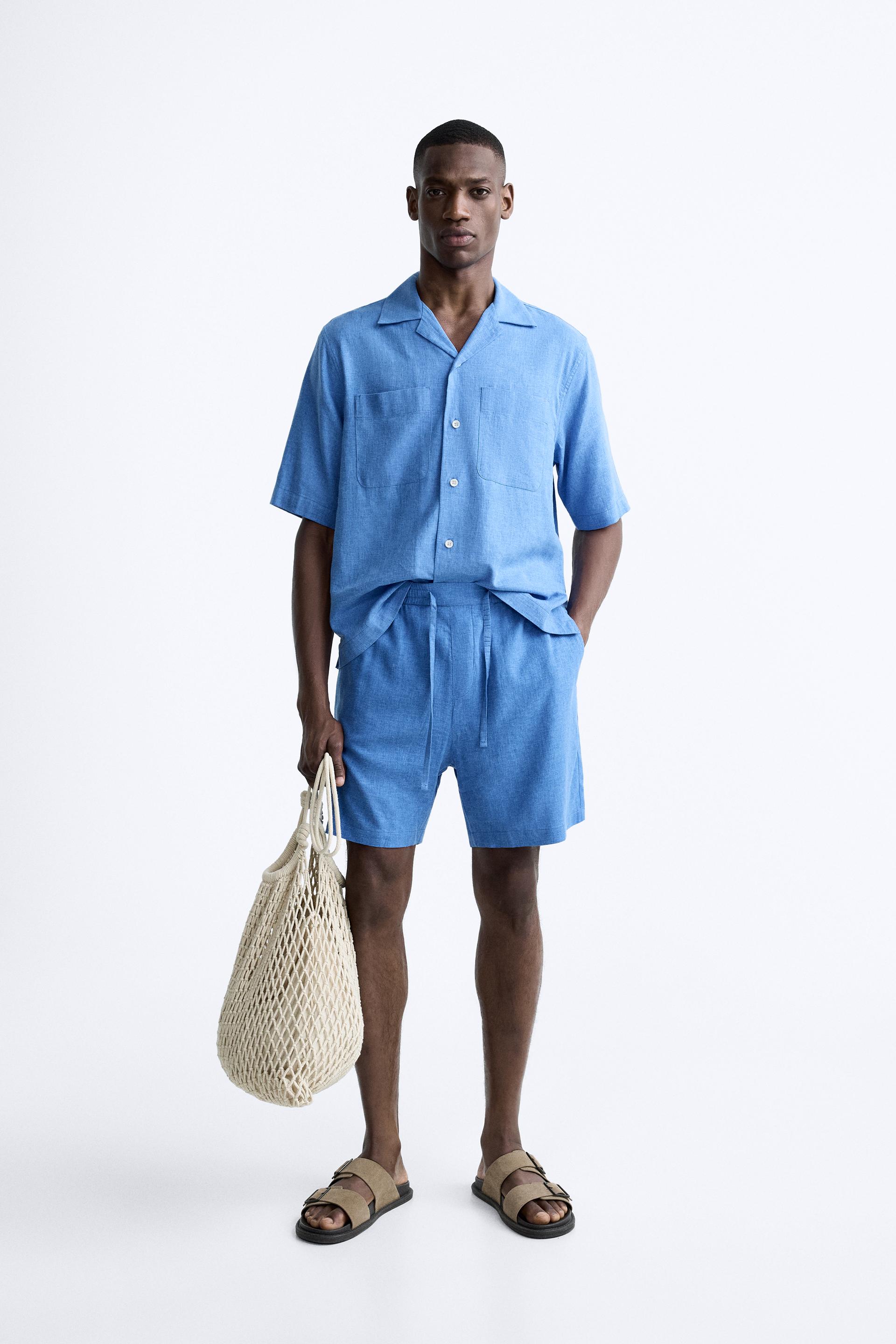 LINEN VISCOSE BERMUDA SHORTS Bluish ZARA Spain