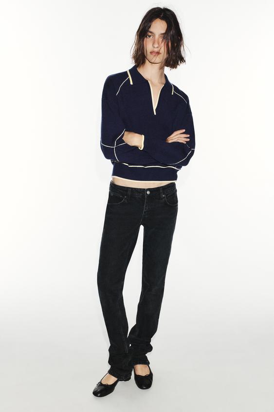 CONTRAST PIPING KNIT POLO JUMPER - Ink blue by Zara - Image 0