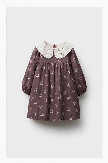 ROBE TEXTURÉE À IMPRIMÉ FLEURI - Bordeaux foncé de Zara