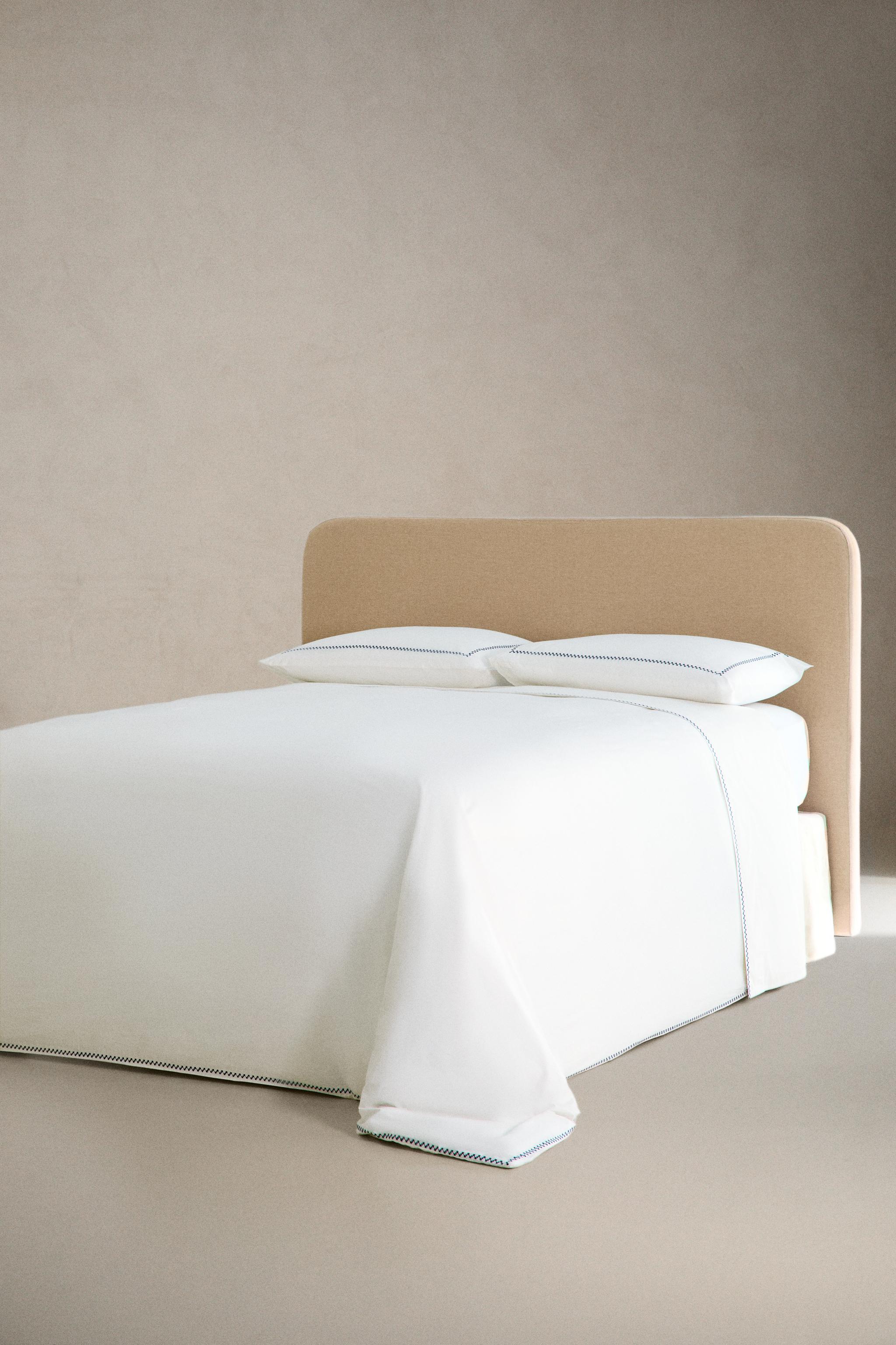 GEOMETRIC EMBROIDERED BORDER DUVET COVER — Oyster-white
