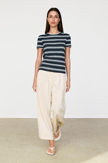 T-shirt double à rayures et manches courtes - Bleu de Zara - Image 0