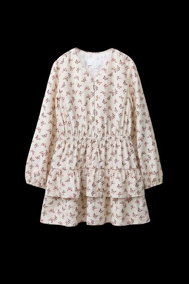 Zara BUTTERFLY PRINT DRESS - Ecru - Image 0