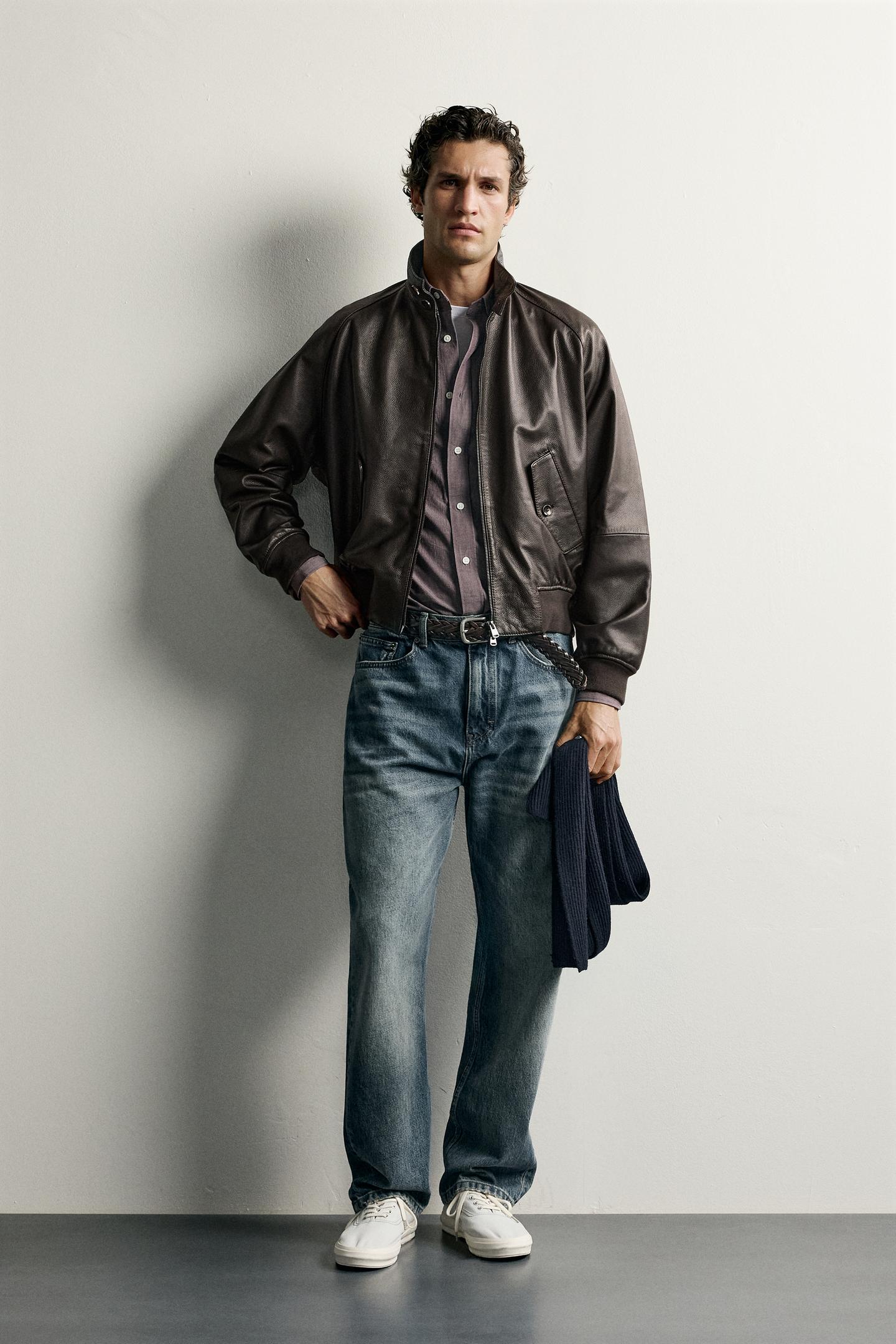 Мужская куртка Zara Leather Relaxed-Fit, цвет: Тёмный коричневый