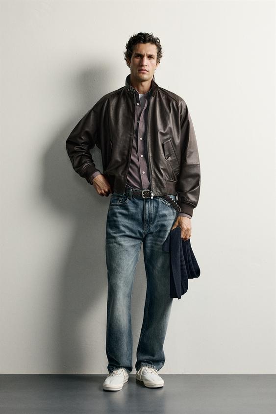 CAZADORA RELAXED FIT PIEL - Marrón oscuro de Zara - Imagen 0