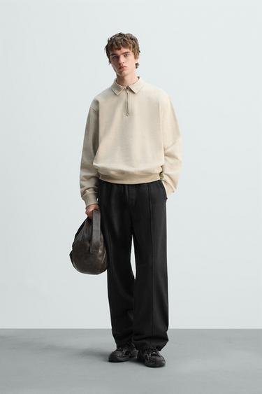 MOLETOM POLO COM ZÍPER - Bege da Zara - Imagem 0