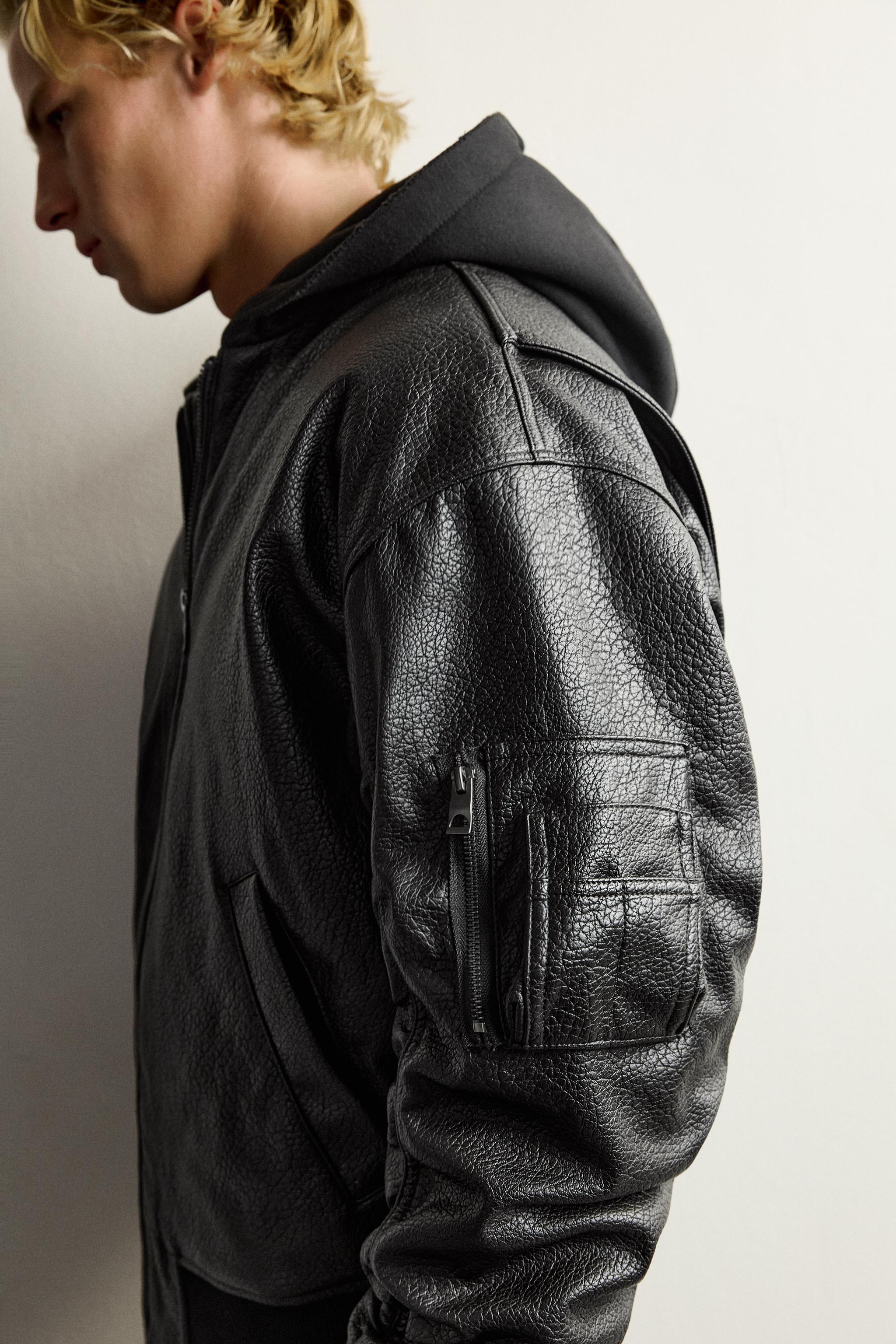 BLOUSON BOMBER MATIÈRE SYNTHÉTIQUE CAPUCHE COMBINÉE
