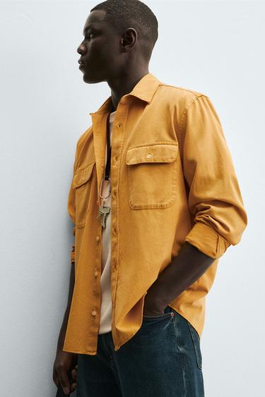 CHEMISE LYOCELL - COTON À POCHES - Jaune vif de Zara - Image 5
