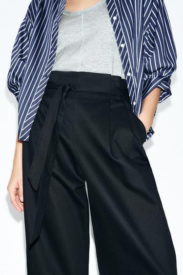 PANTALON PAPERBAG AVEC CEINTURE - Bleu nuit de Zara - Image 2