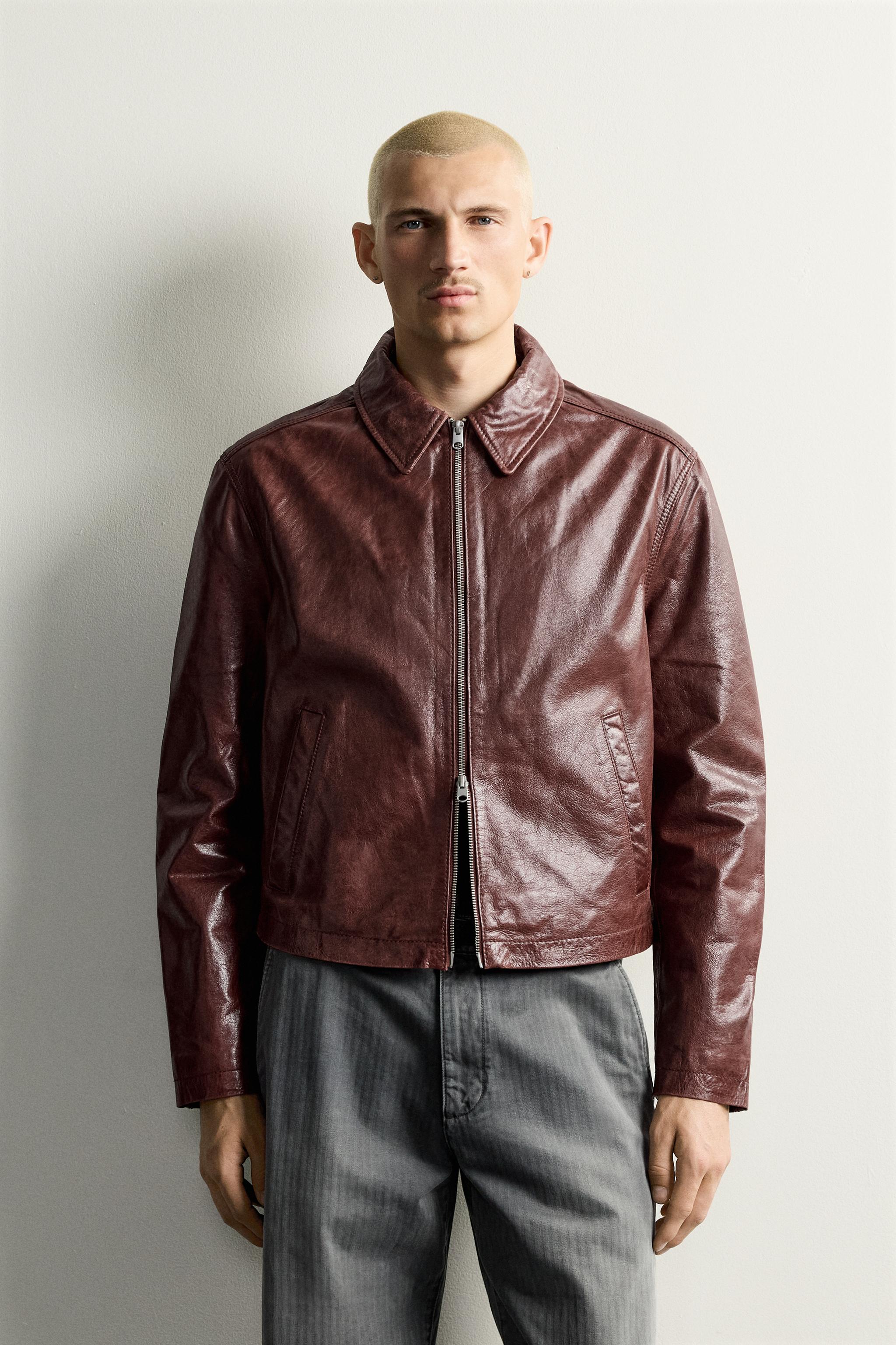 CROPPED-FIT LEATHER JACKET
