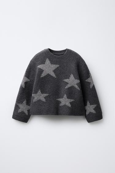 SPARKLY STAR KNIT SWEATER - Grey marl by Zara - Image 0