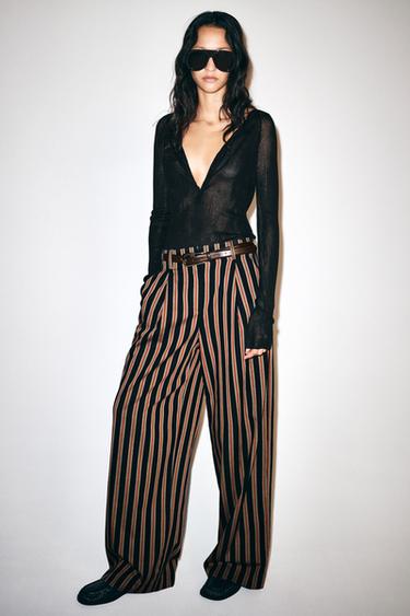 ZW COLLECTION PLEATED TROUSERS - Red Stripe by Zara