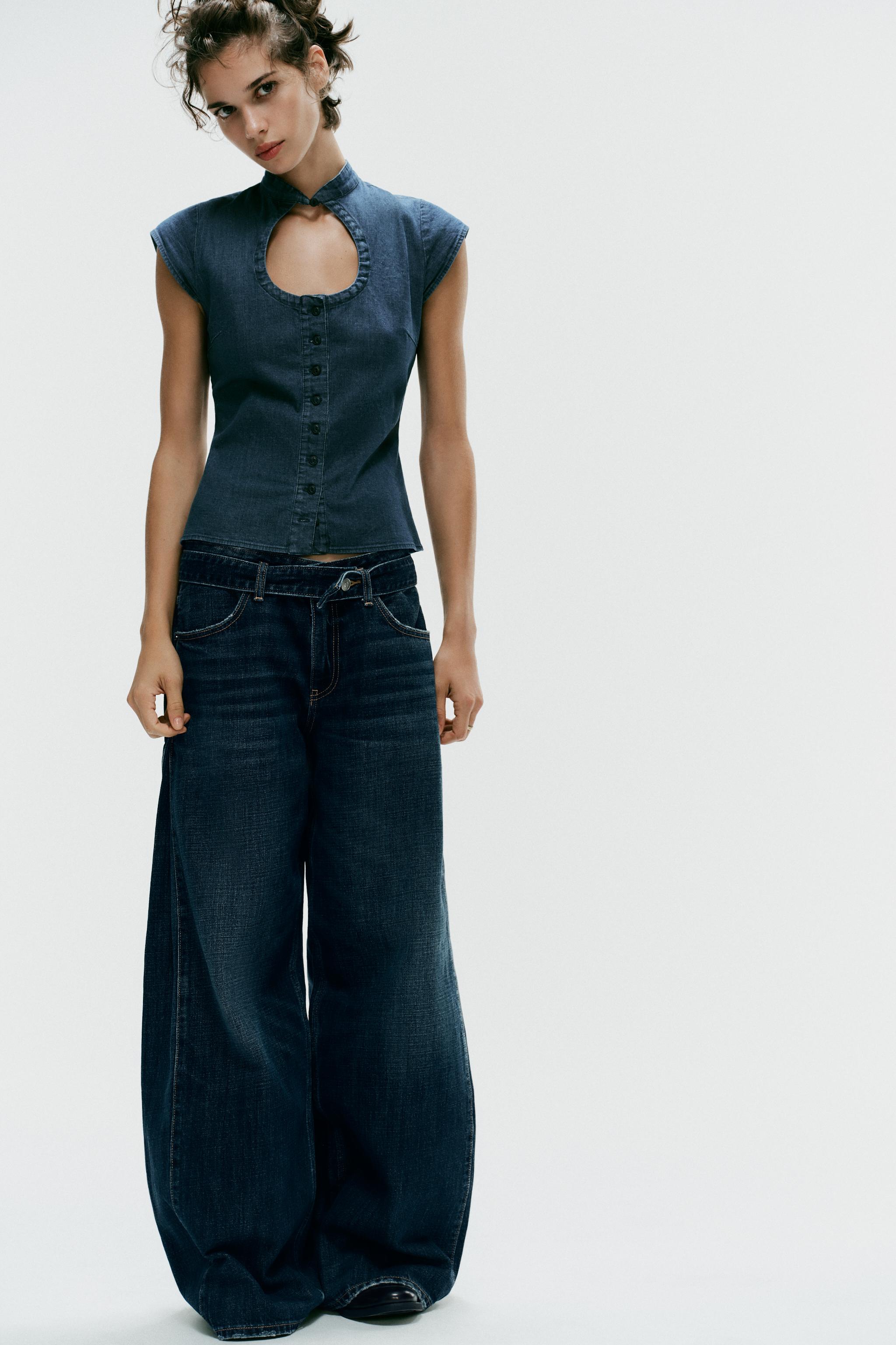 Zara DENIM GÖRÜNÜMLÜ DÜĞMELİ ÜST