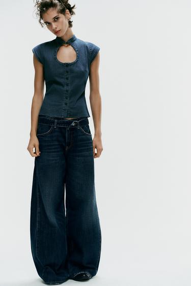 TOP EFECTO DENIM BOTONES - Azul de Zara