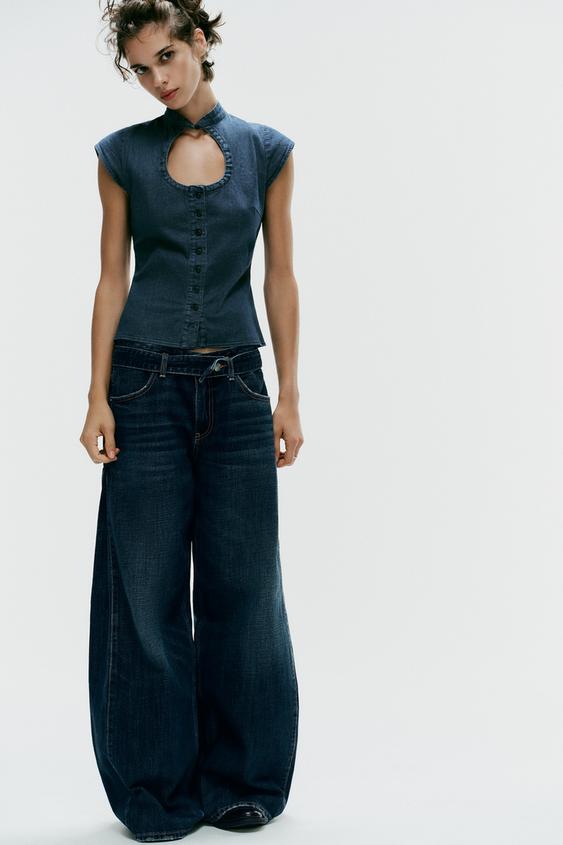 TOP EFECTO DENIM BOTONES - Azul de Zara - Imagen 0