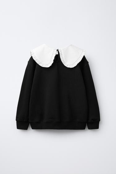 SWEATSHIRT WITH PETER PAN COLLAR - Black by Zara - Image 1