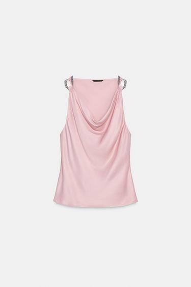 TOP SATINÉ FANTAISIE - rose poudré de Zara - Image 5