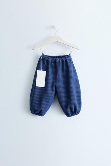 ZARA TIMELESS - STRIPED TWILL BALLOON TROUSERS - Blue by Zara - Image 0