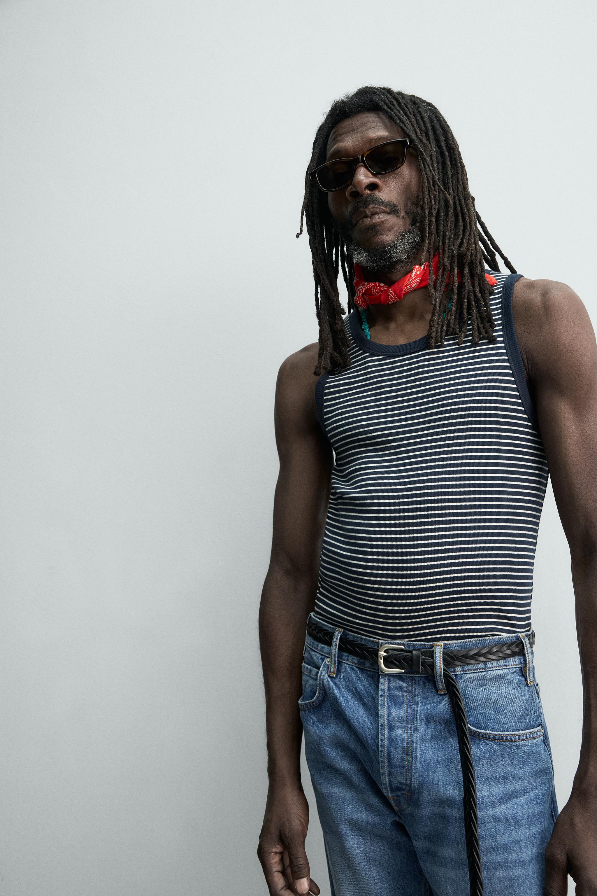 T-SHIRT SANS MANCHES JACQUARD RAYURES X AARON LEVINE