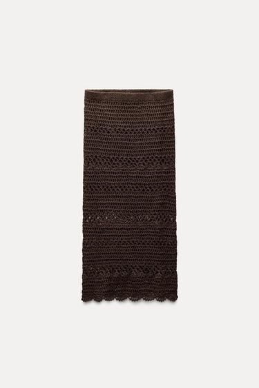 FALDA PUNTO CROCHET - Marrón de Zara