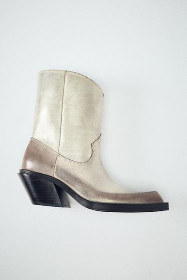 LEATHER COWBOY ANKLE BOOTS - white by Zara