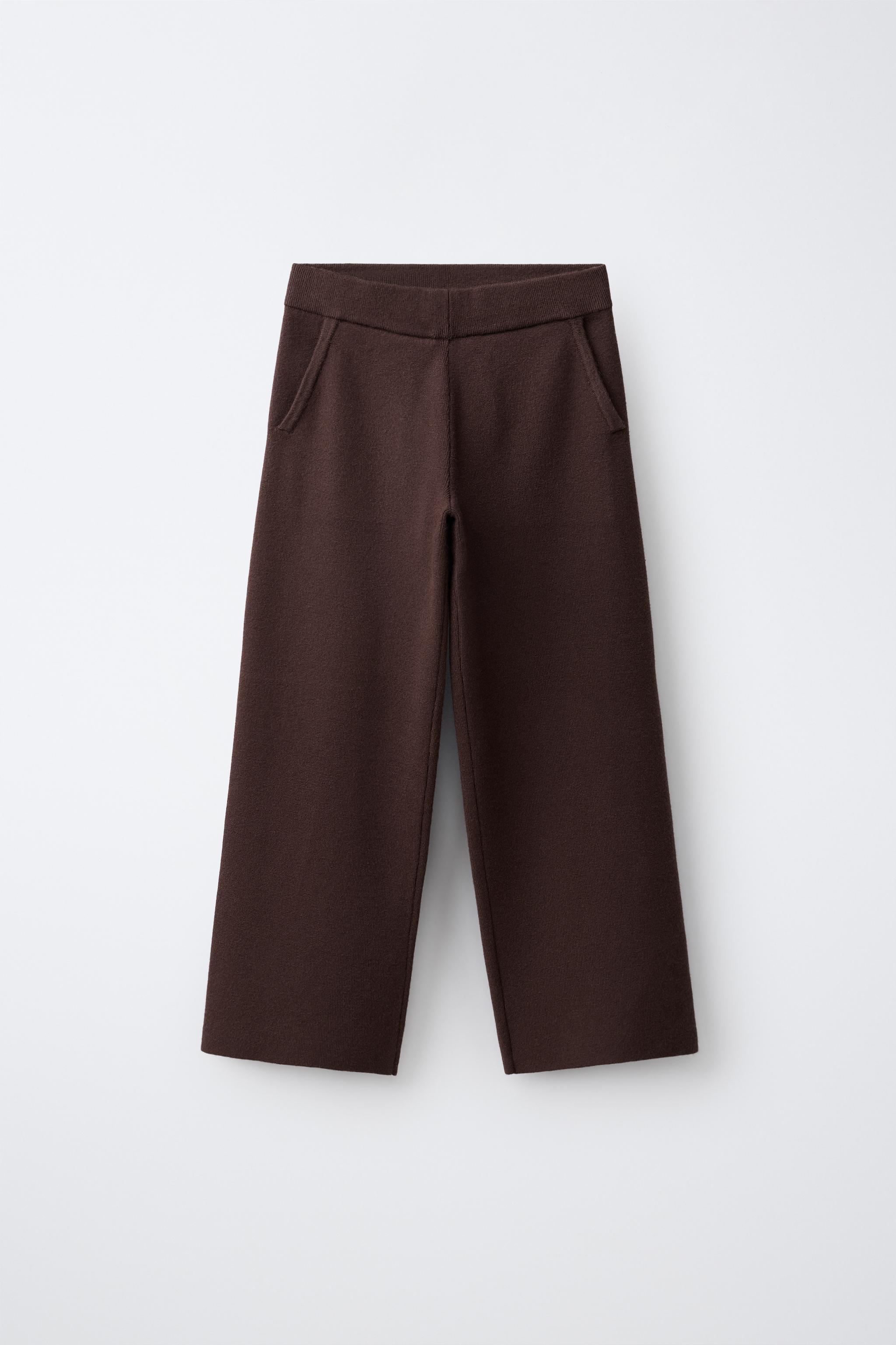 WIDE-LEG KNIT PANTS — Brown