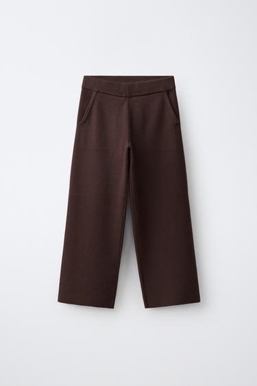 Zara WIDE-LEG KNIT TROUSERS - Brown