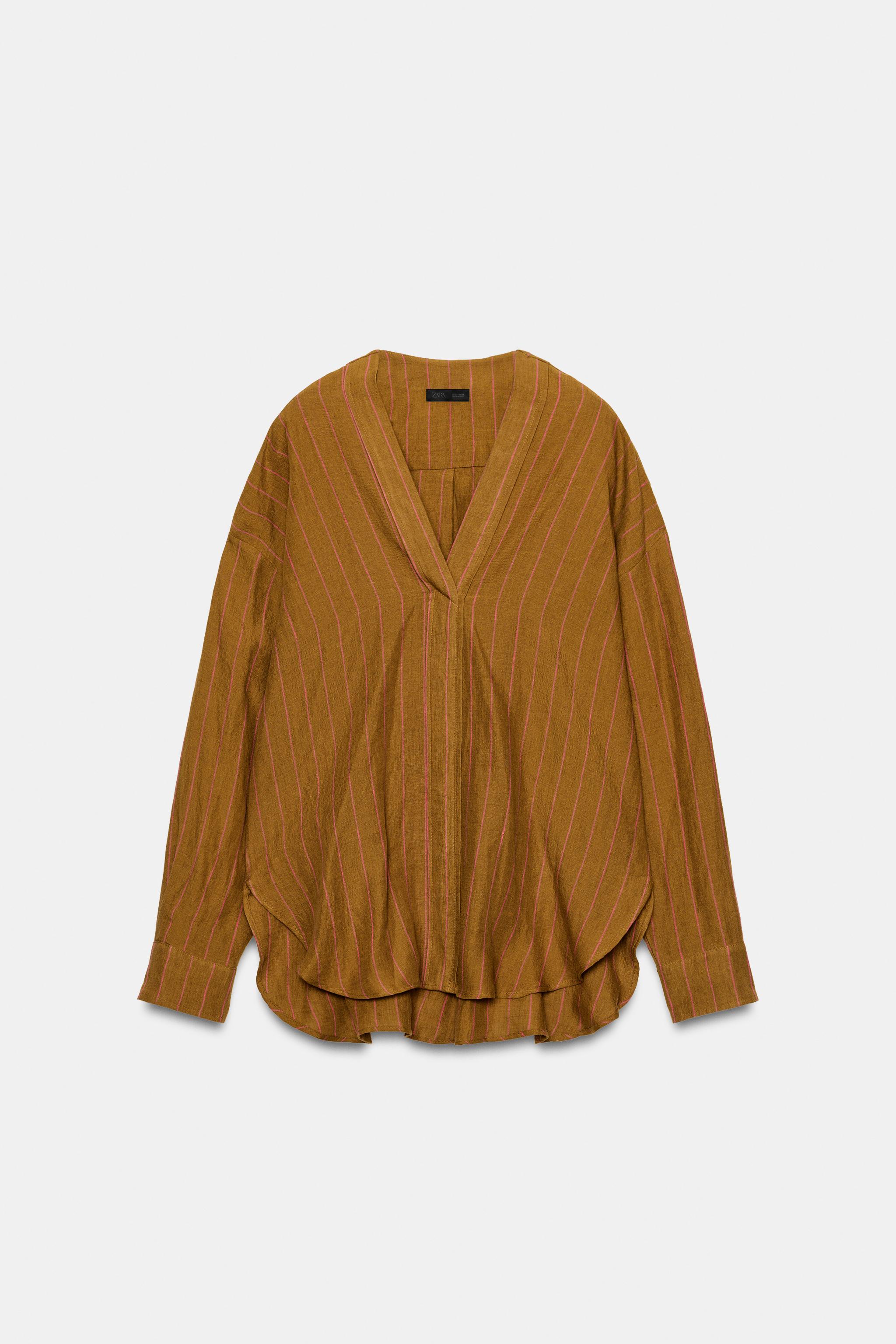 Женские рубашки Zara 100% LINEN STRIPED SHIRT — фото 5