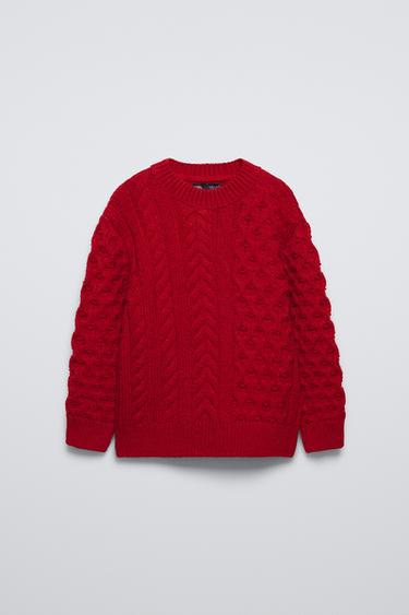 Zara CABLE KNIT SWEATER - Red